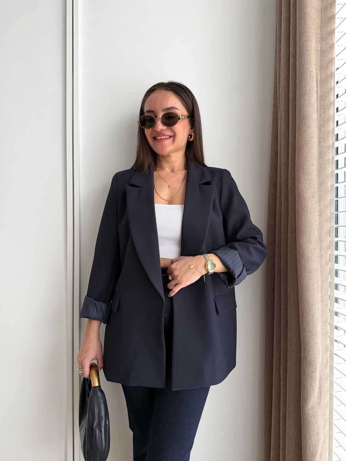 Lacivert Premium Kalite Marin Astarlı Double Kumaş Blazer 7560