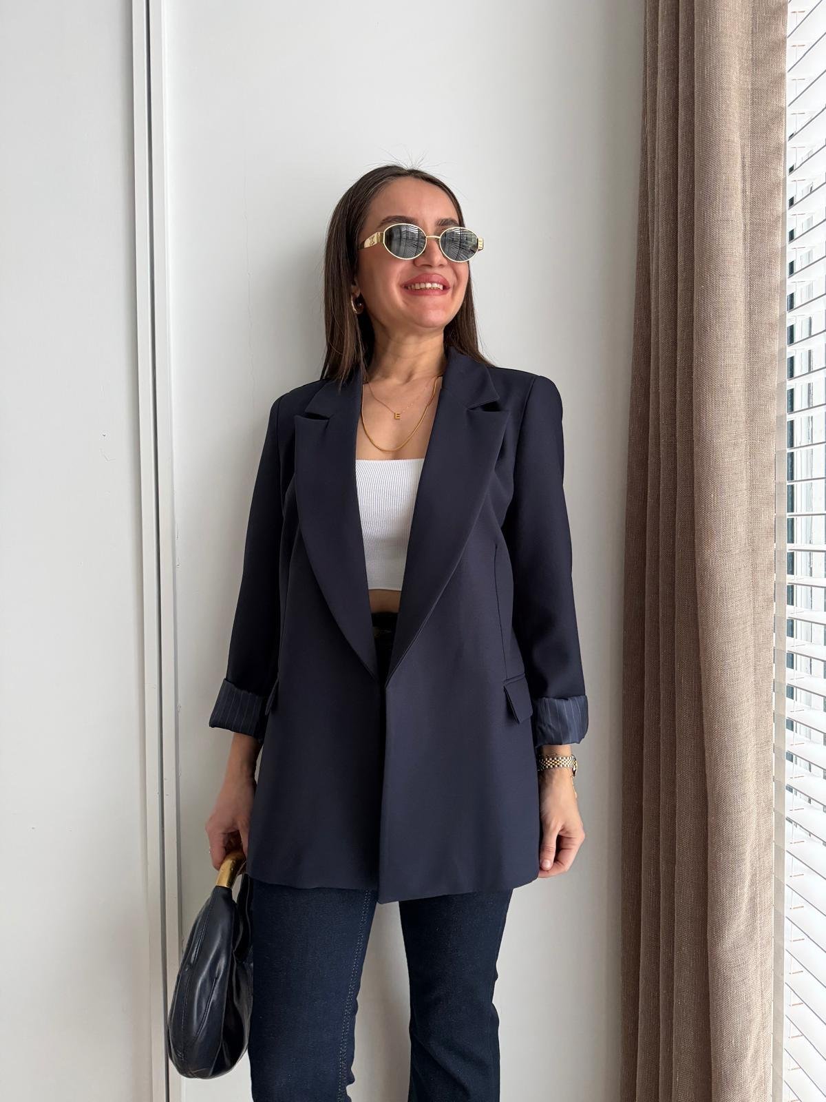 Lacivert Premium Kalite Marin Astarlı Double Kumaş Blazer 7560