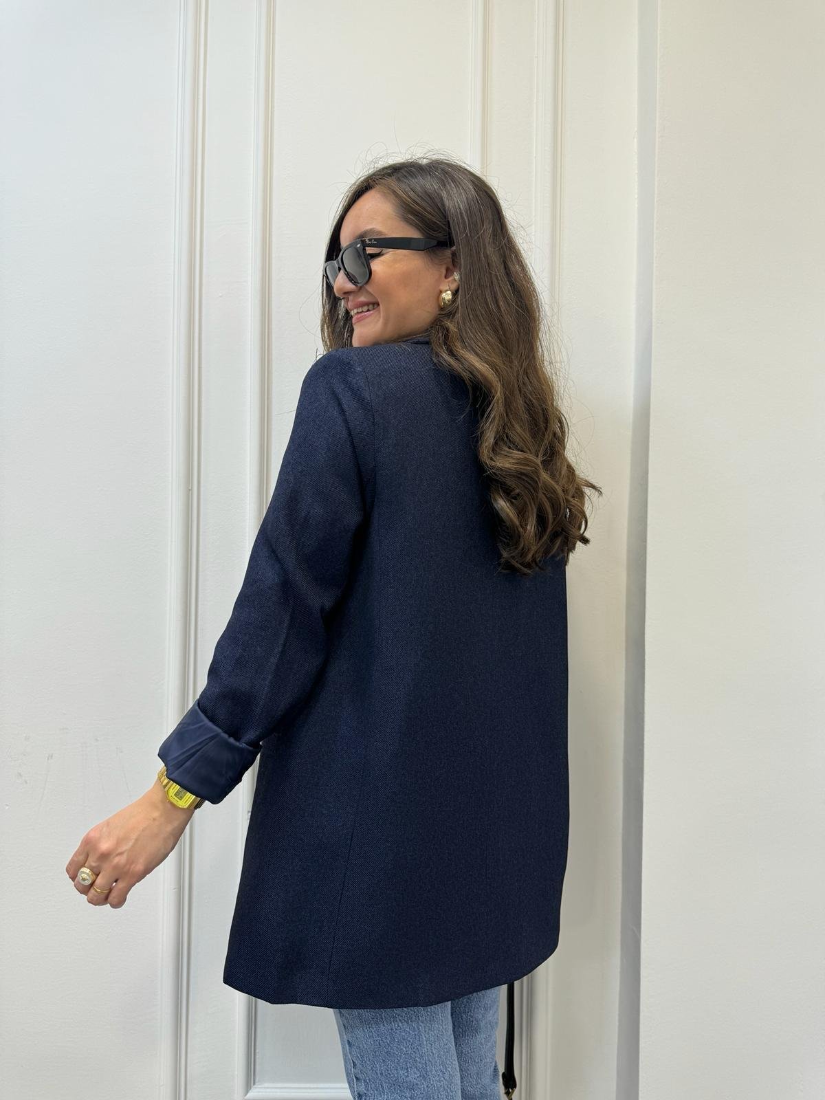 Lacivert Premium Yün Efekt Astarlı Blazer Ceket 7066