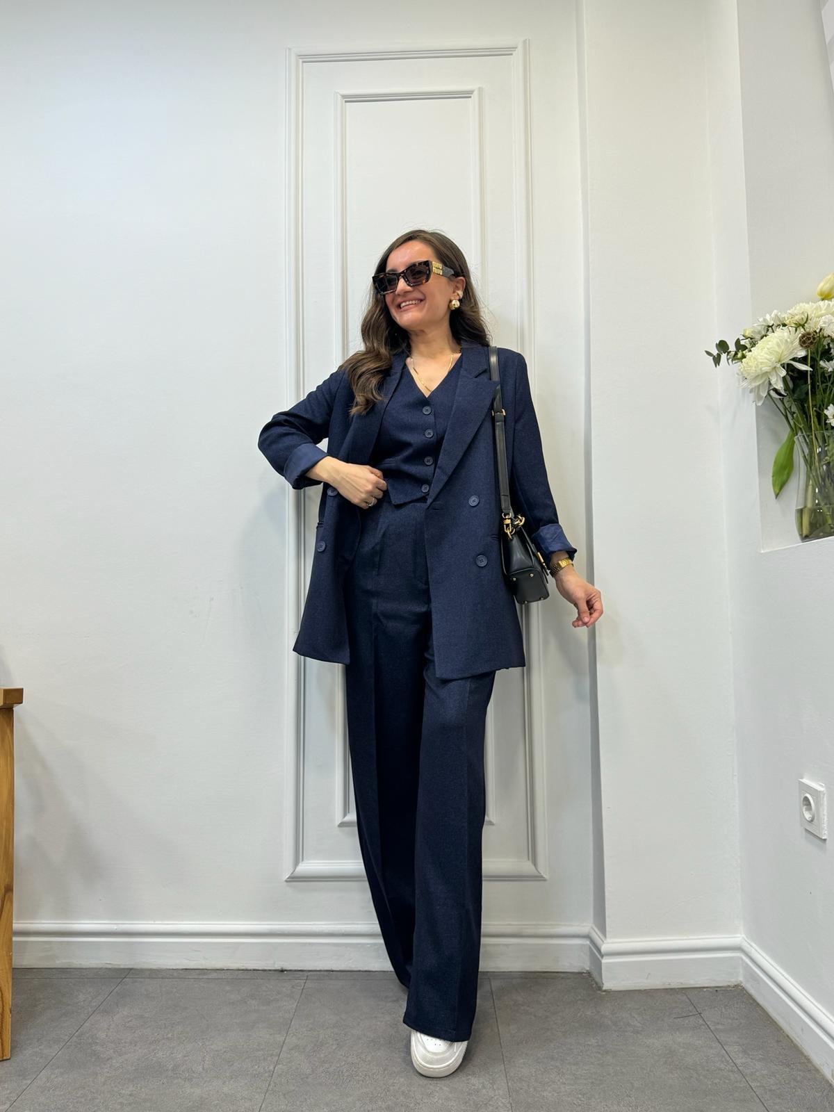 Lacivert Premium Yün Efekt Astarlı Blazer Ceket 7066