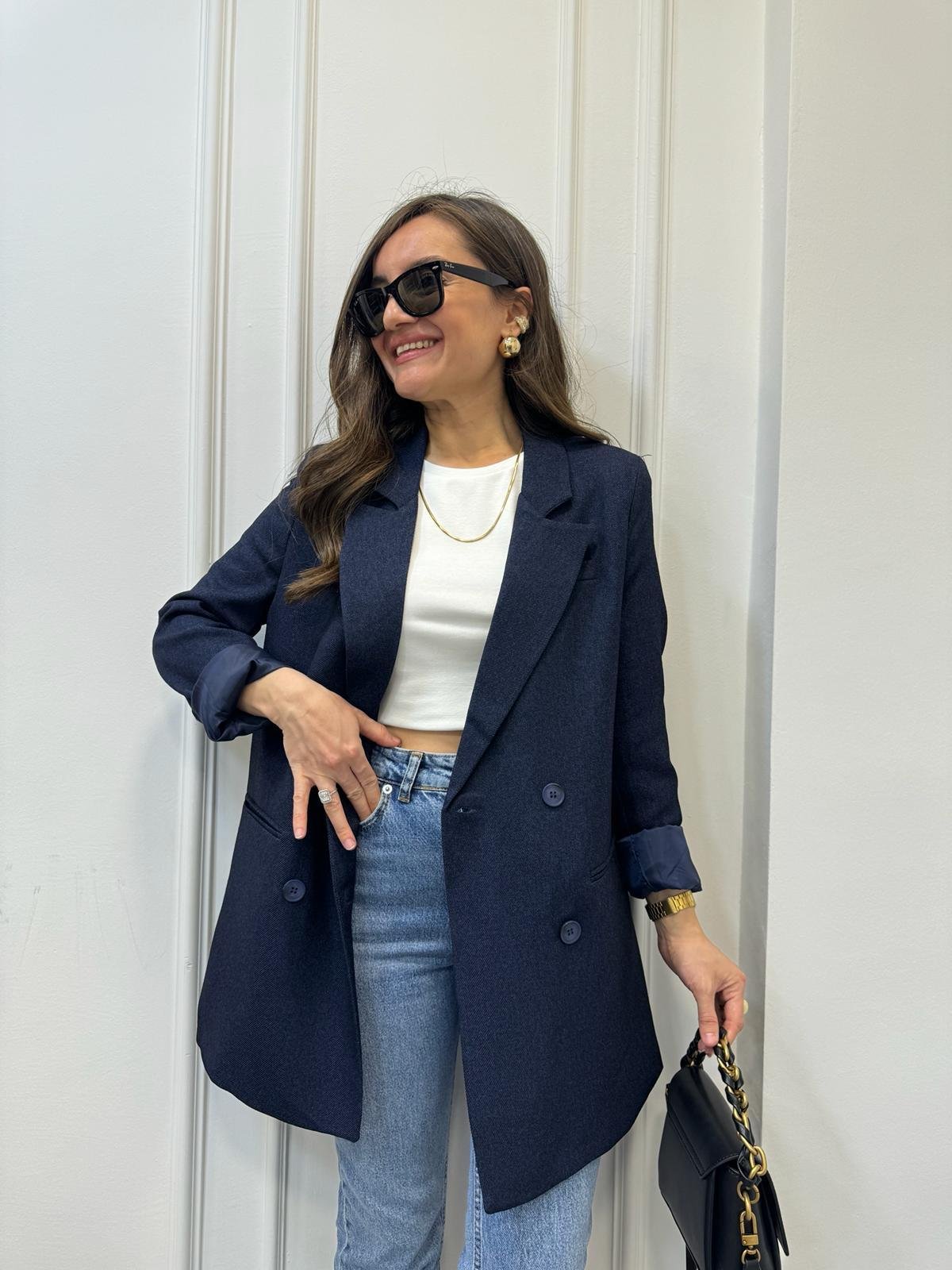 Lacivert Premium Yün Efekt Astarlı Blazer Ceket 7066