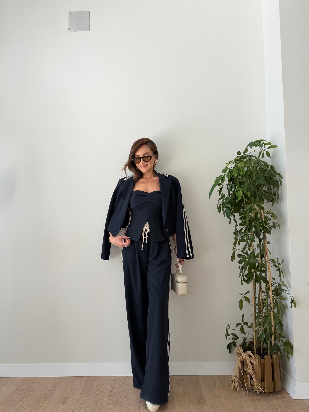 Lacivert Şerit Detaylı Blazer Ceket 00121