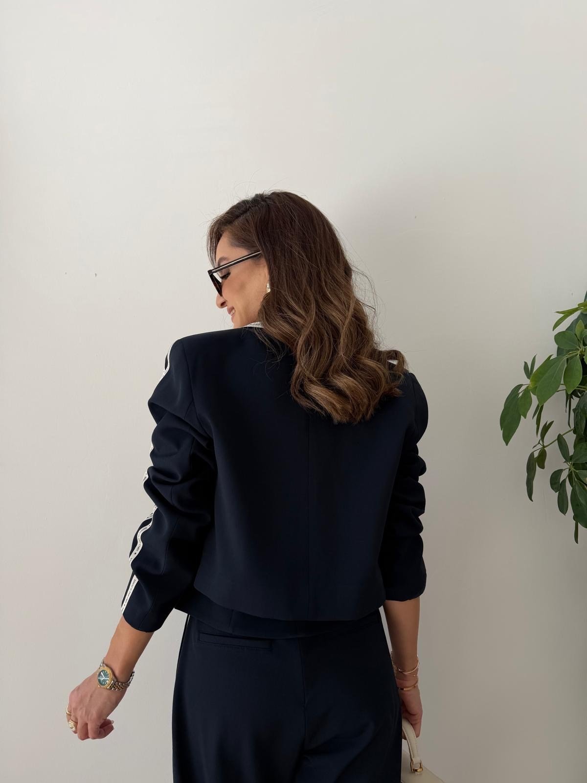 Lacivert Şerit Detaylı Blazer Ceket 00121