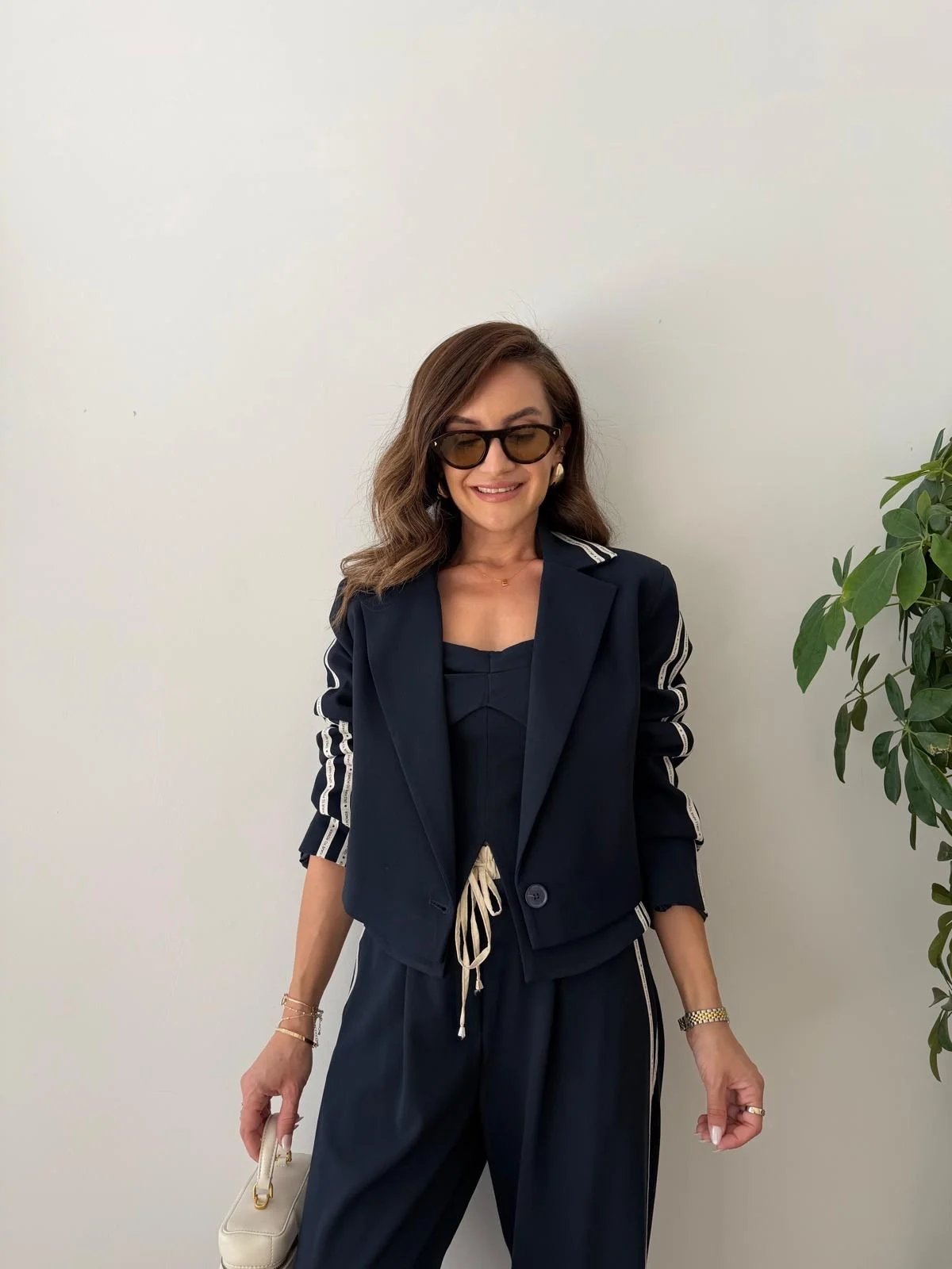 Lacivert Şerit Detaylı Blazer Ceket 00121