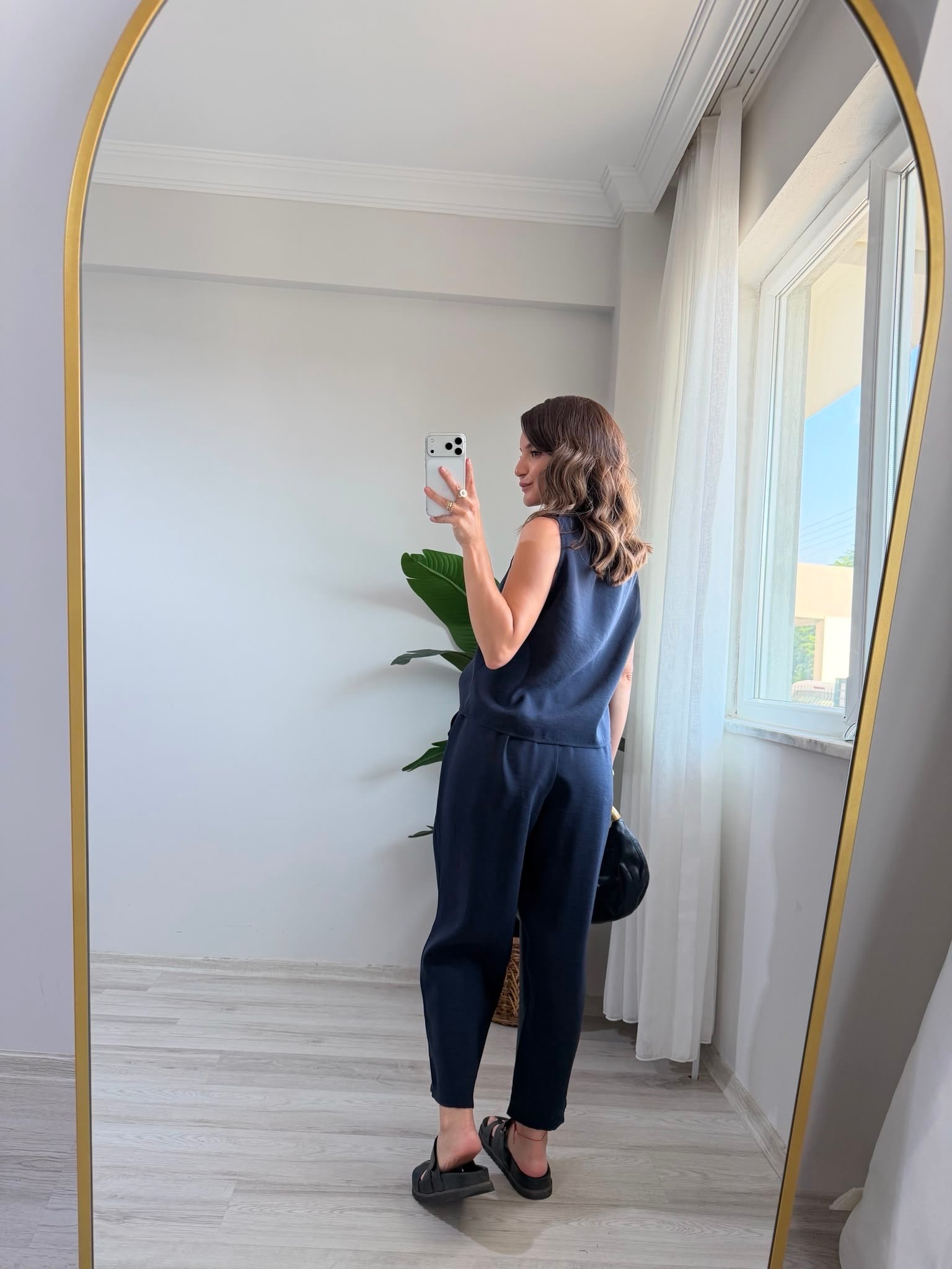 Lacivert Sıfır Kol Bluz Pantolon Takım 3089