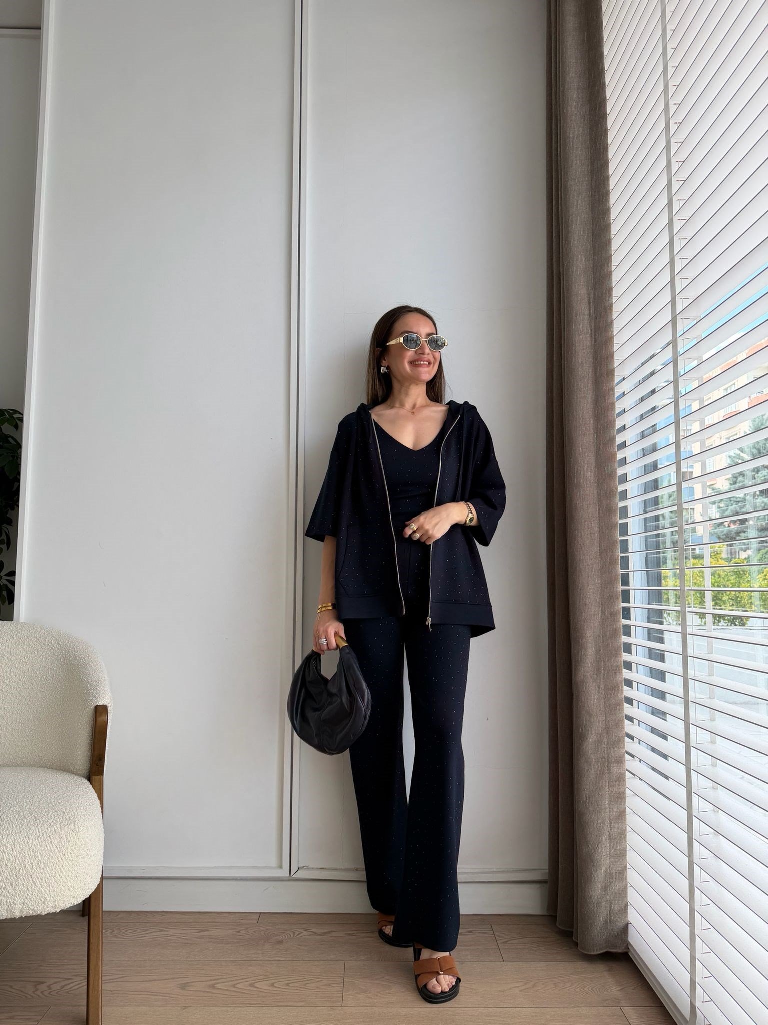 Lacivert Taşlı Üçlü Takım 2366