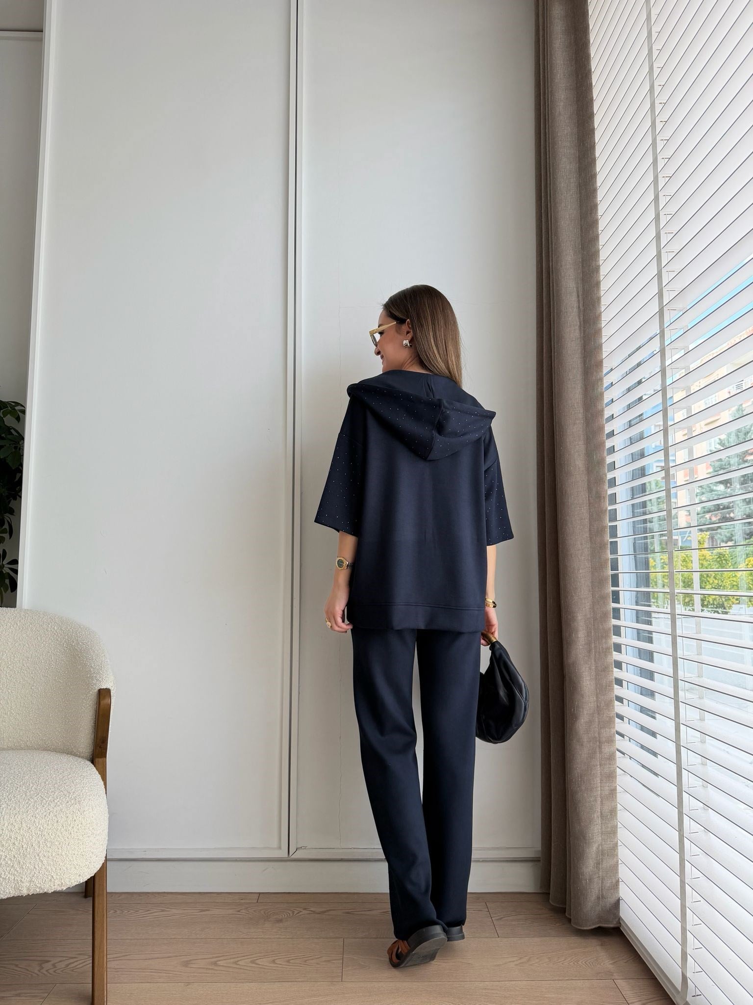 Lacivert Taşlı Üçlü Takım 2366