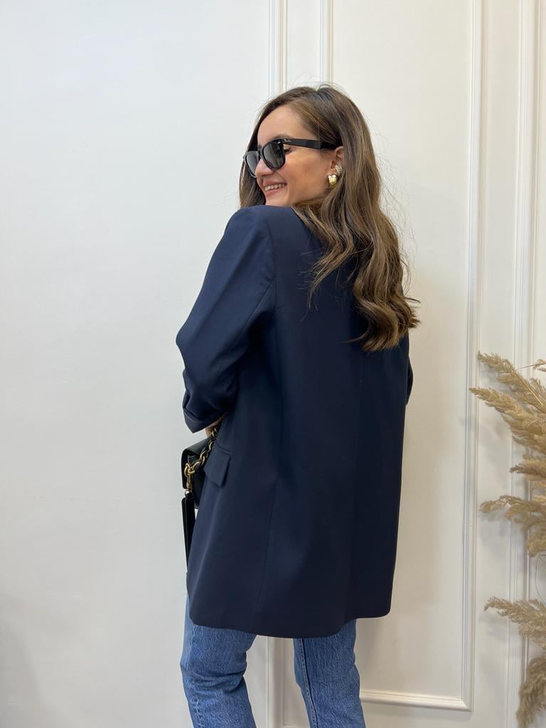 Lacivert Tek Düğme Oversize Blazer Ceket 9287