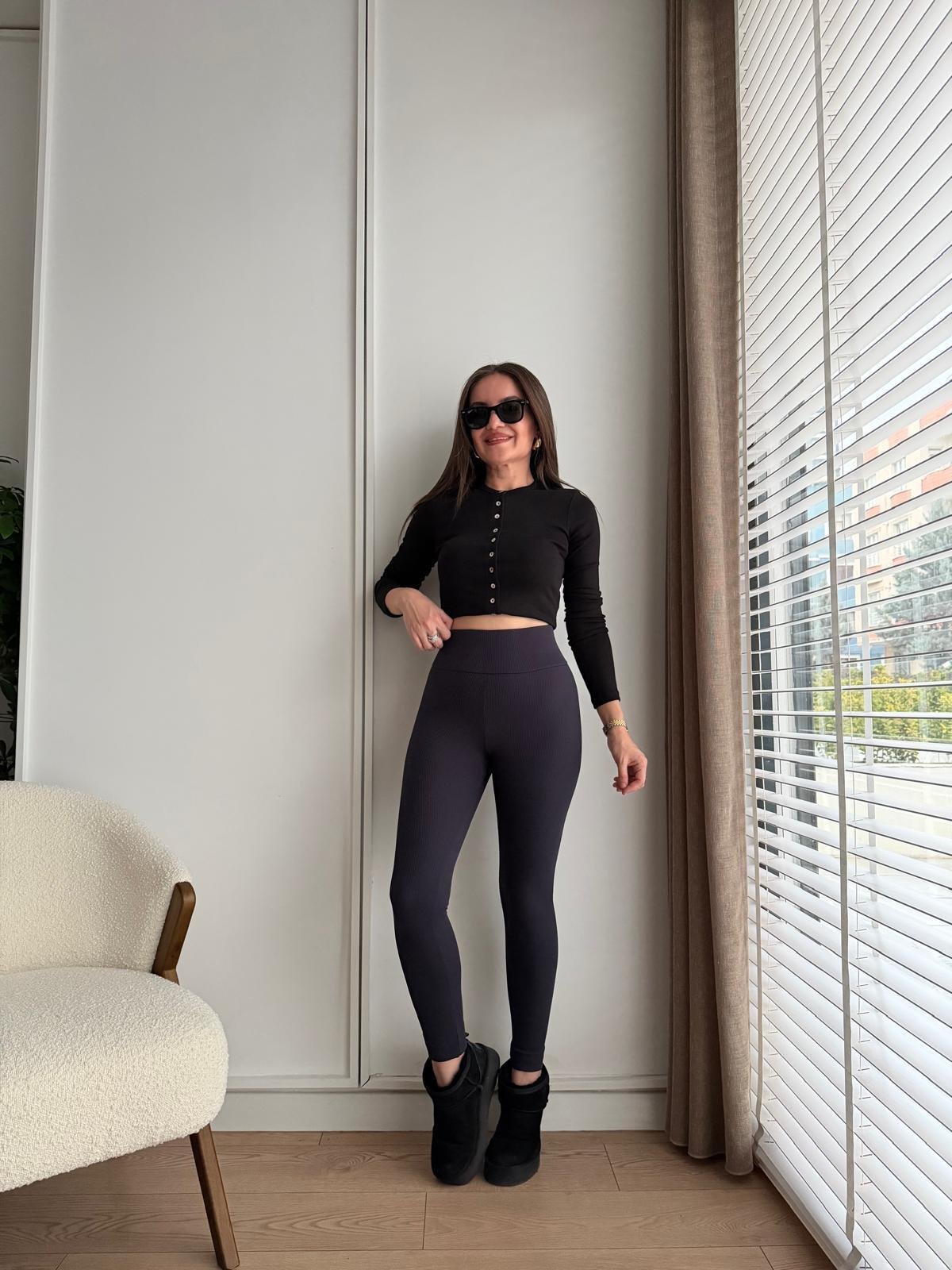 Lacivert Toparlayıcı Şardonlu Fitilli Tayt T4279