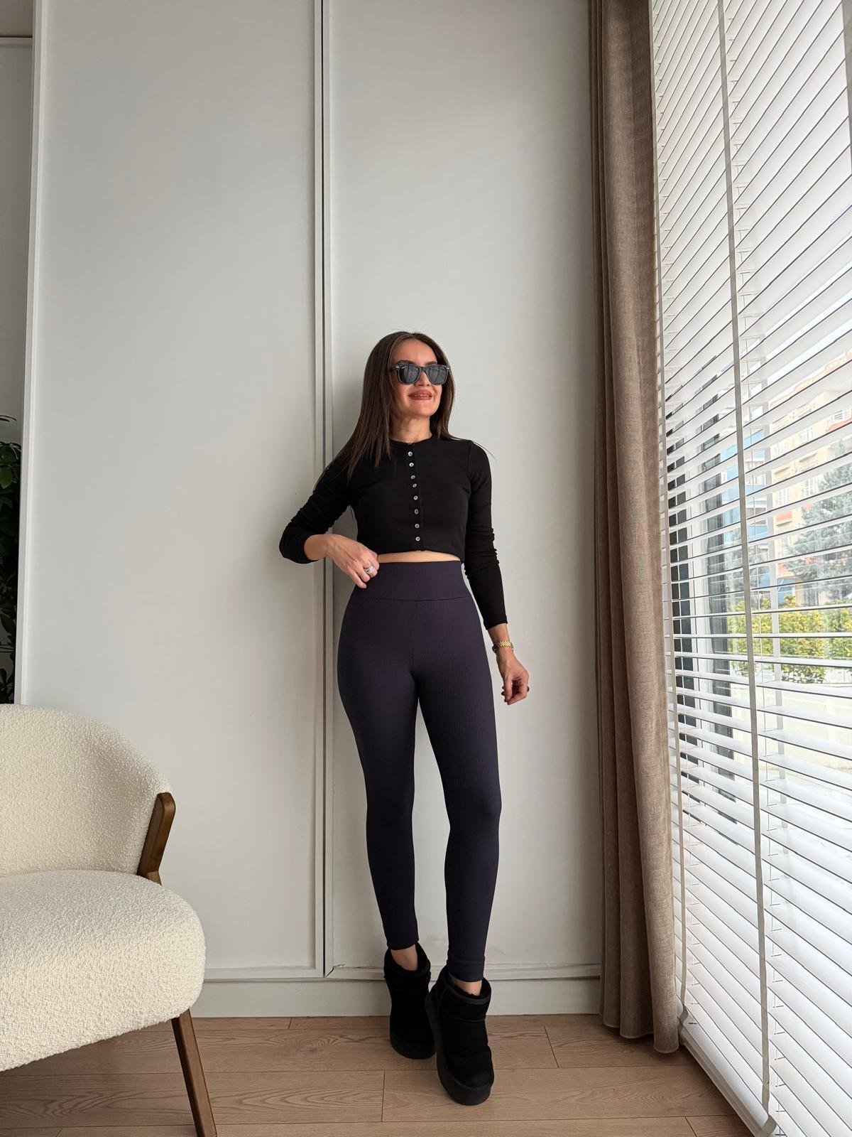 Lacivert Toparlayıcı Şardonlu Fitilli Tayt T4279