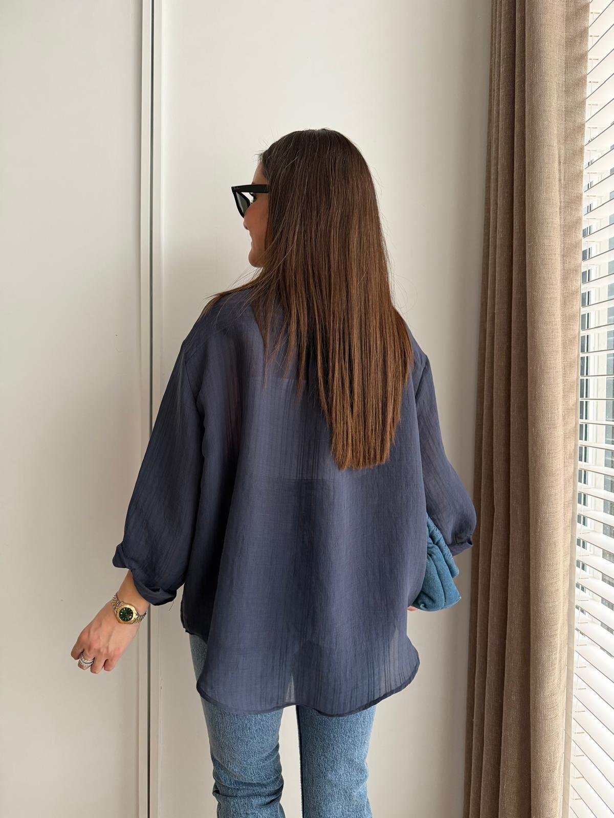 Lacivert Transparan Oversize Gömlek 5016