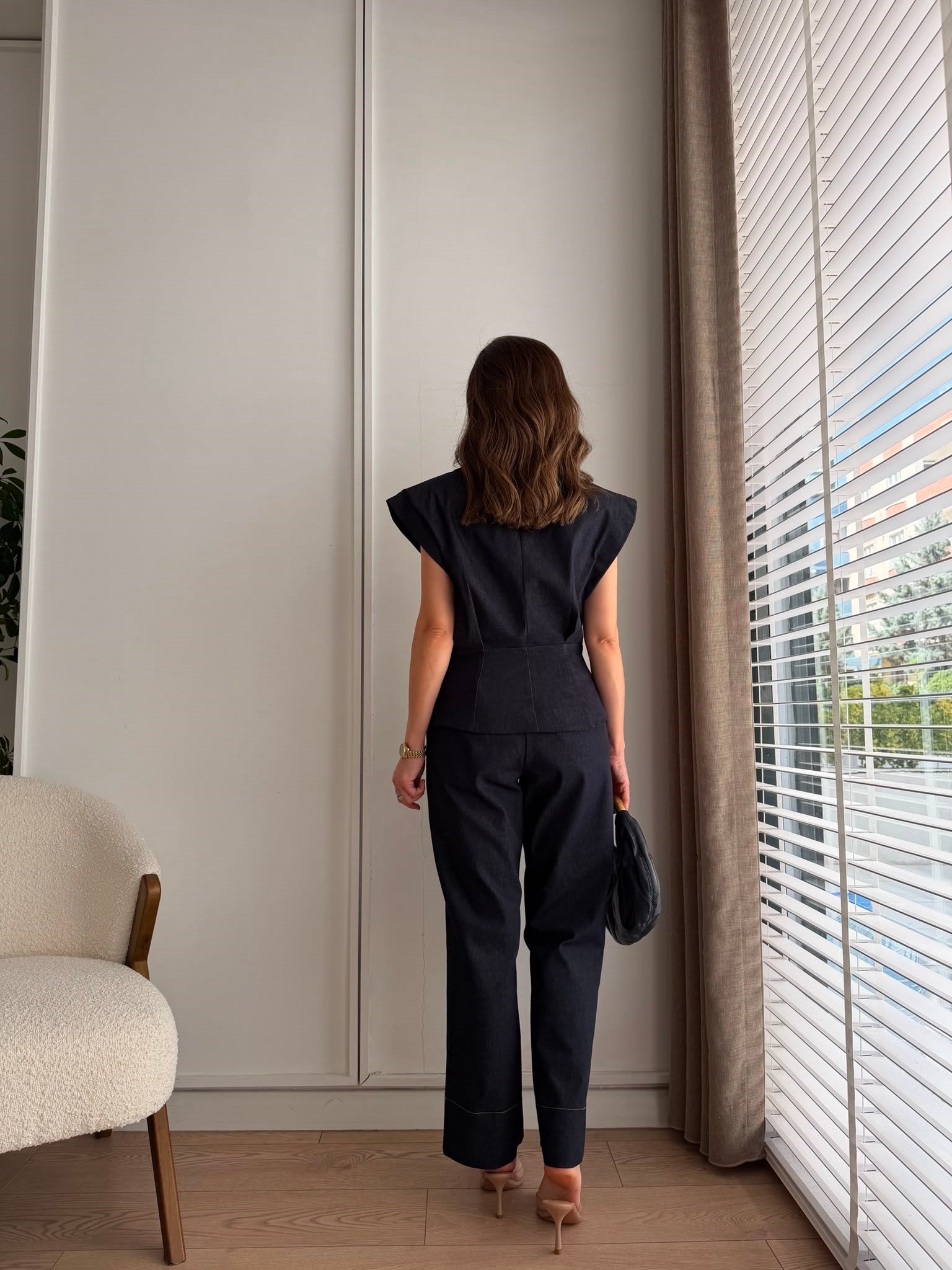 Lacivert Vatkalı Pens Detaylı Denim Takım 3829