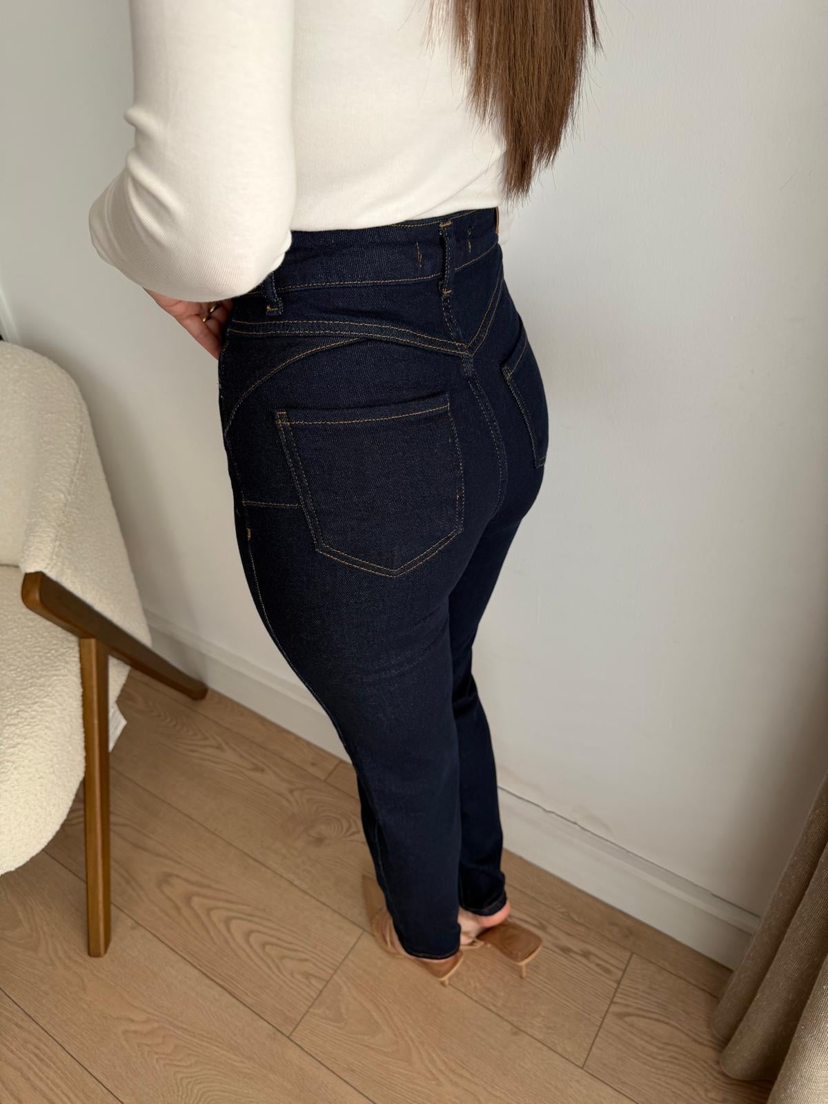 Lacivert Yüksek Bel Mom Jean D661