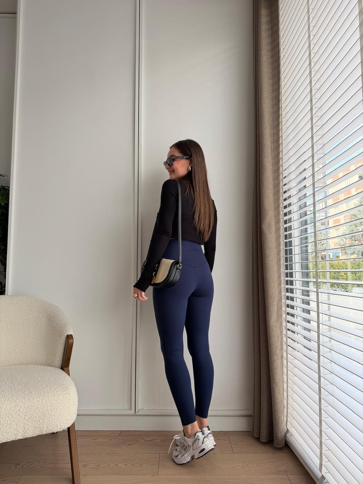 Lacivert Yüksek Bel Sporcu Tayt T4000