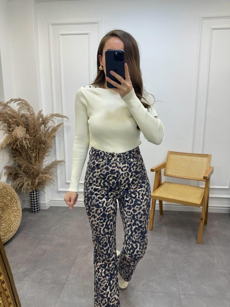 Leopar Desenli Orijinal Marka Flare Kesim Jean 0506