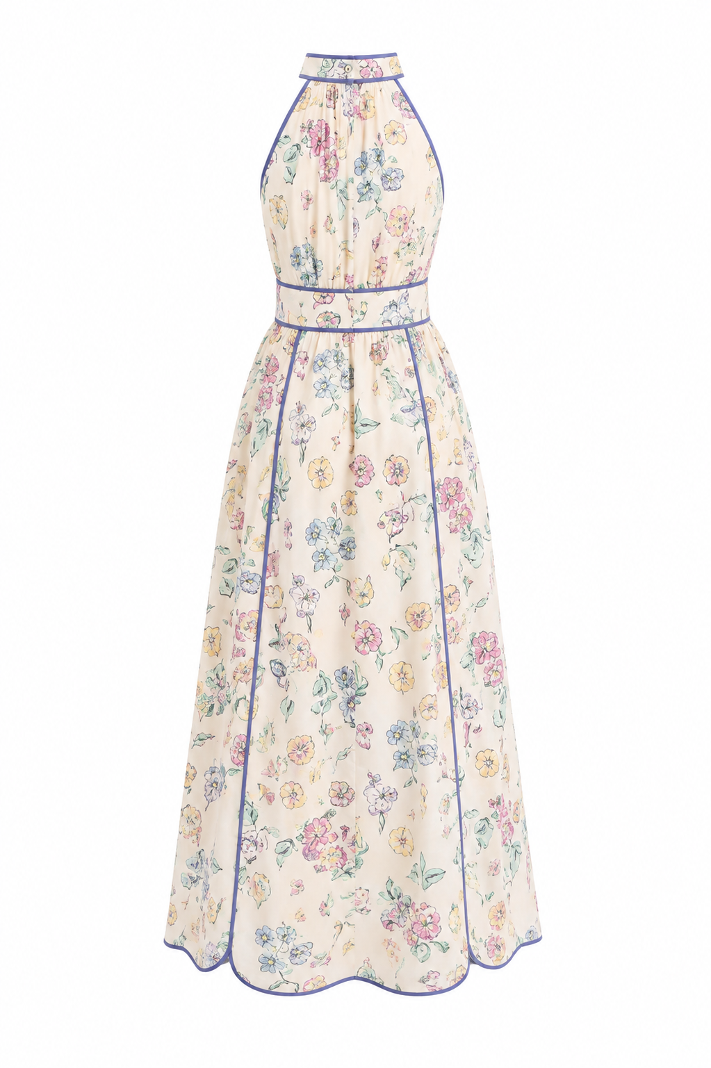 Lila Biyeli Halter Yaka Çiçekli Elbise 3245