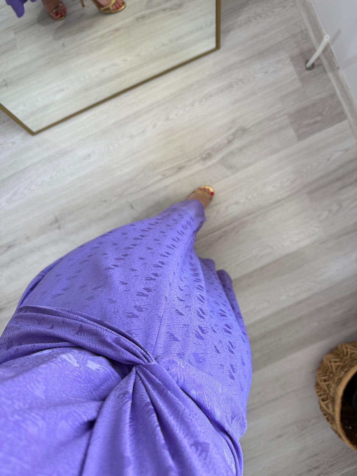 Lila Düğüm Detaylı Desenli Jakar Elbise K251670