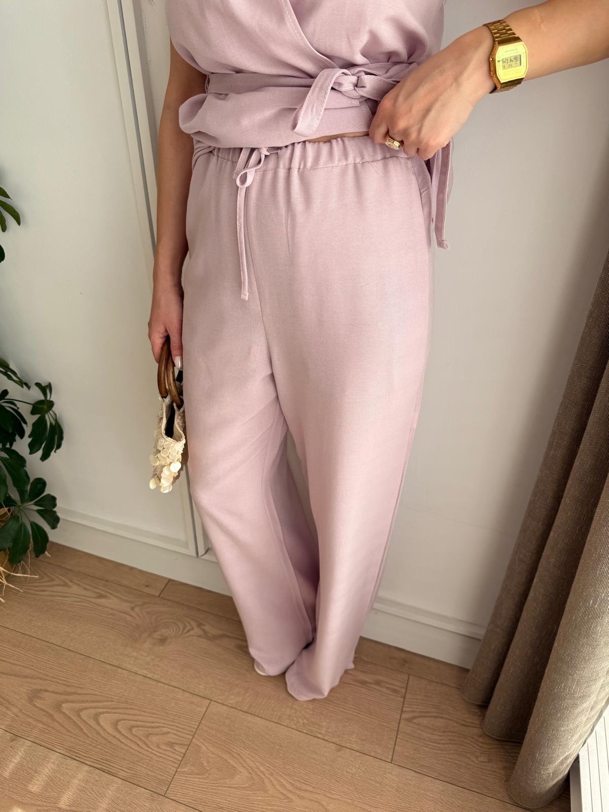 Lila Keten Bağlamalı Yelek Pantolon Takım 0243