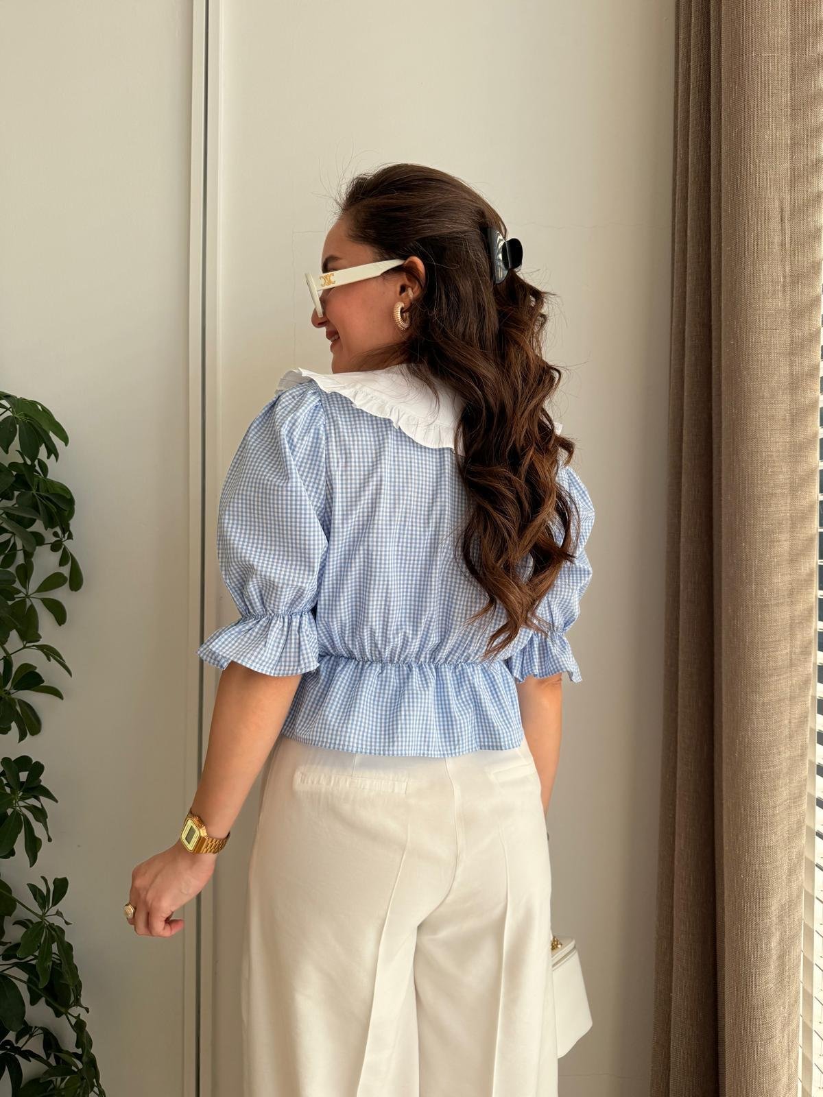 Mavi Bebe Yaka Bağlama Detaylı Bluz 34673