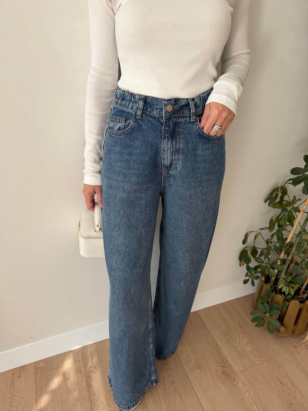 Mavi Beli Lastikli Tensel Pantolon 8035