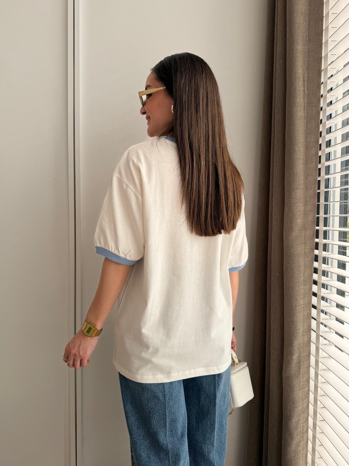 Mavi Bisiklet Yaka Kalp Nakışlı Tshirt 22963
