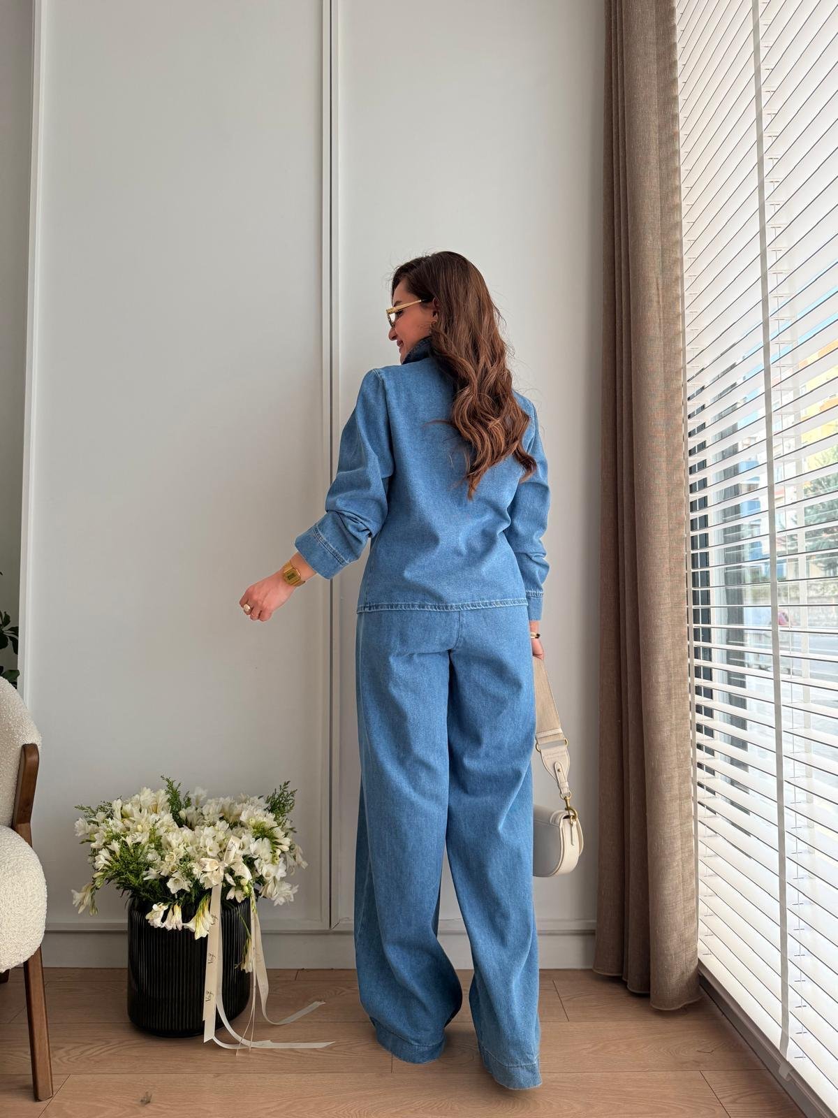 Mavi Çift Fermuar Detaylı Ceket Pantolon Denim Takım 939