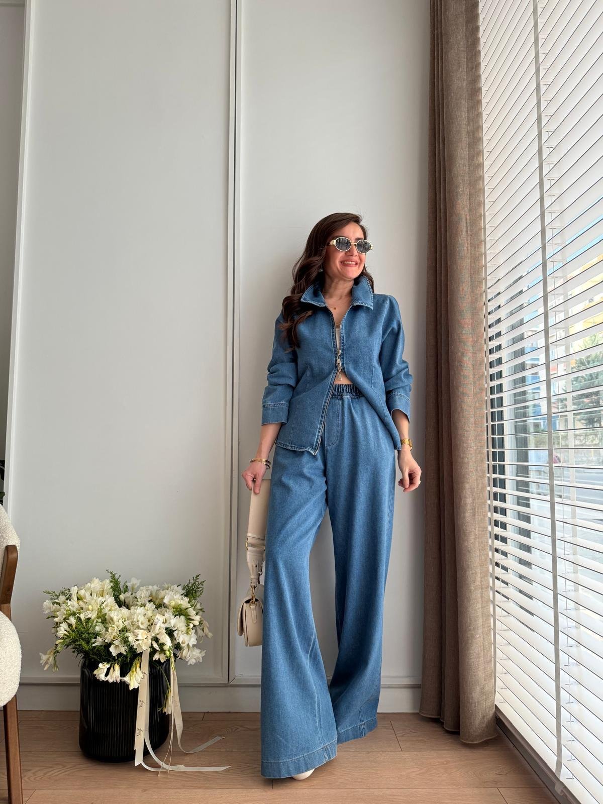 Mavi Çift Fermuar Detaylı Ceket Pantolon Denim Takım 939