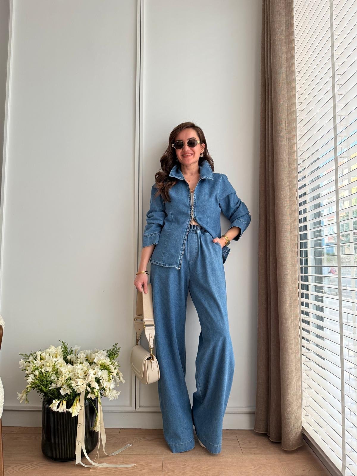 Mavi Çift Fermuar Detaylı Ceket Pantolon Denim Takım 939