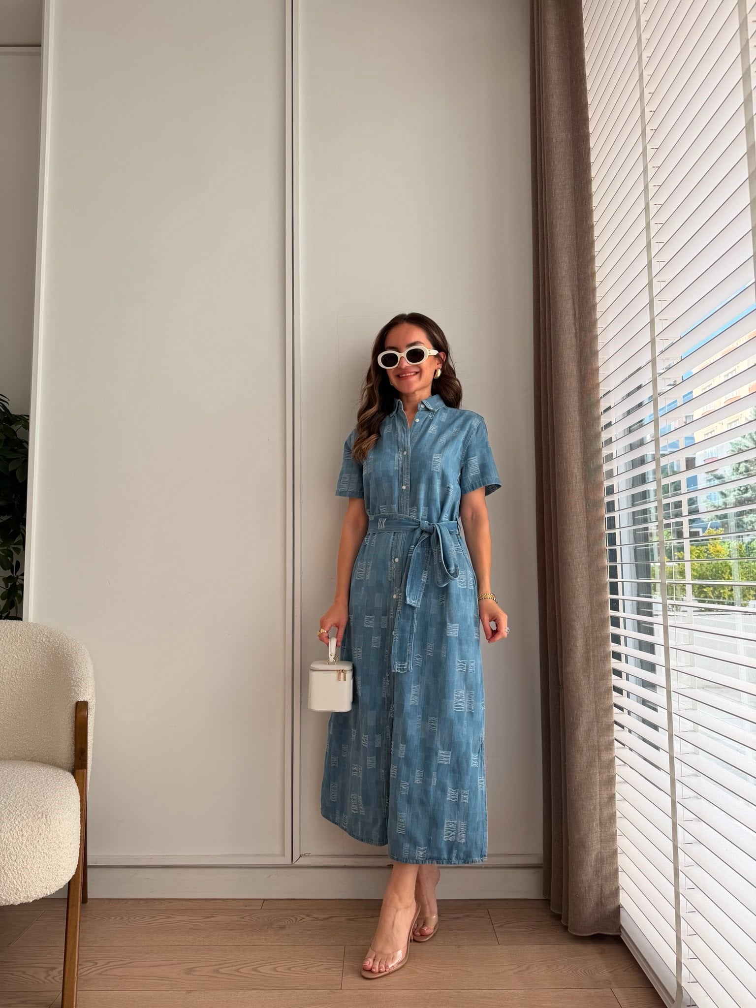 Mavi Dikiş Detaylı Denim Gömlek Elbise 3617