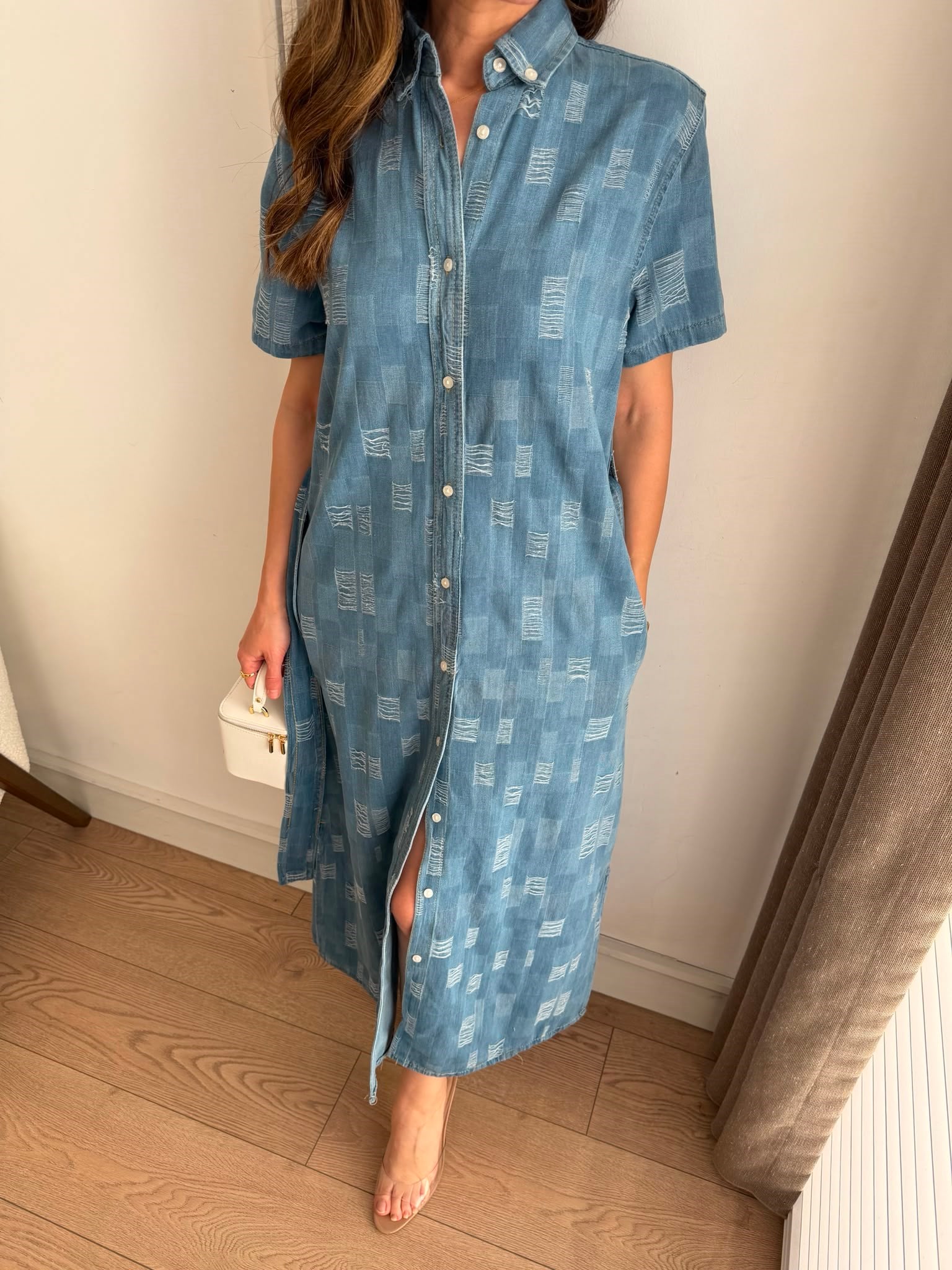 Mavi Dikiş Detaylı Denim Gömlek Elbise 3617