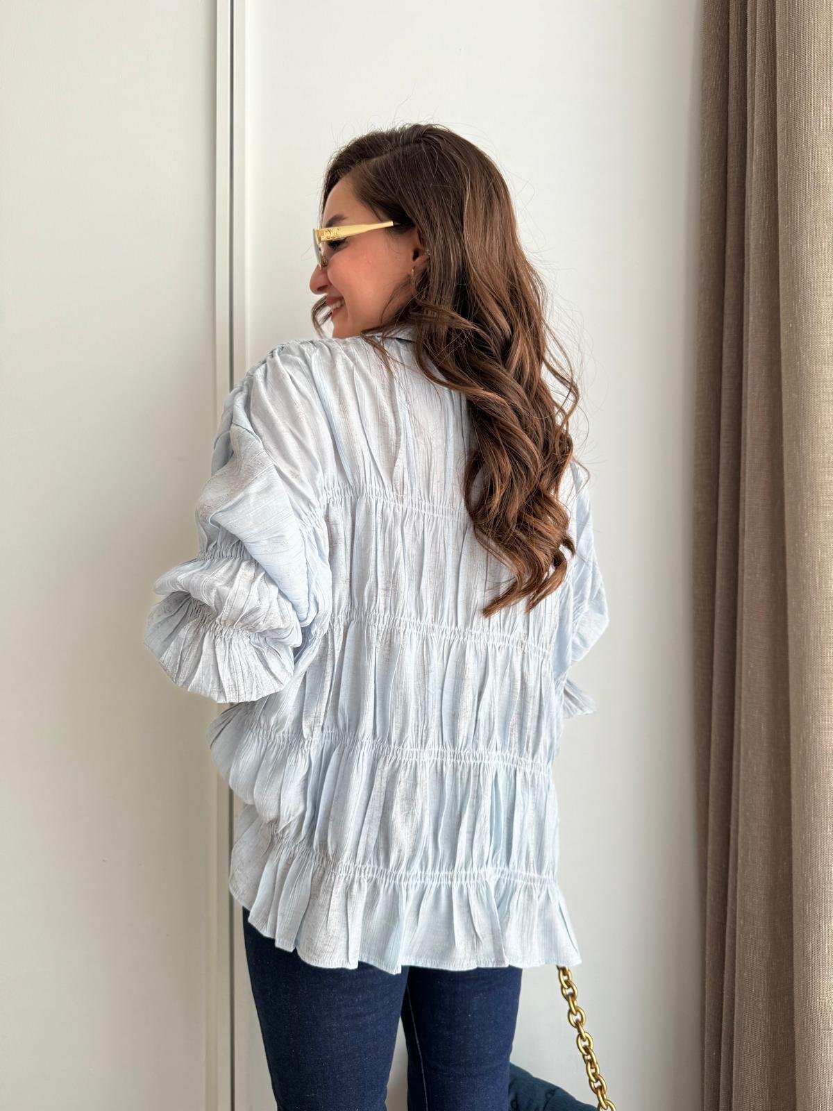 Mavi Drape Detaylı Tasarım Gömlek 1920