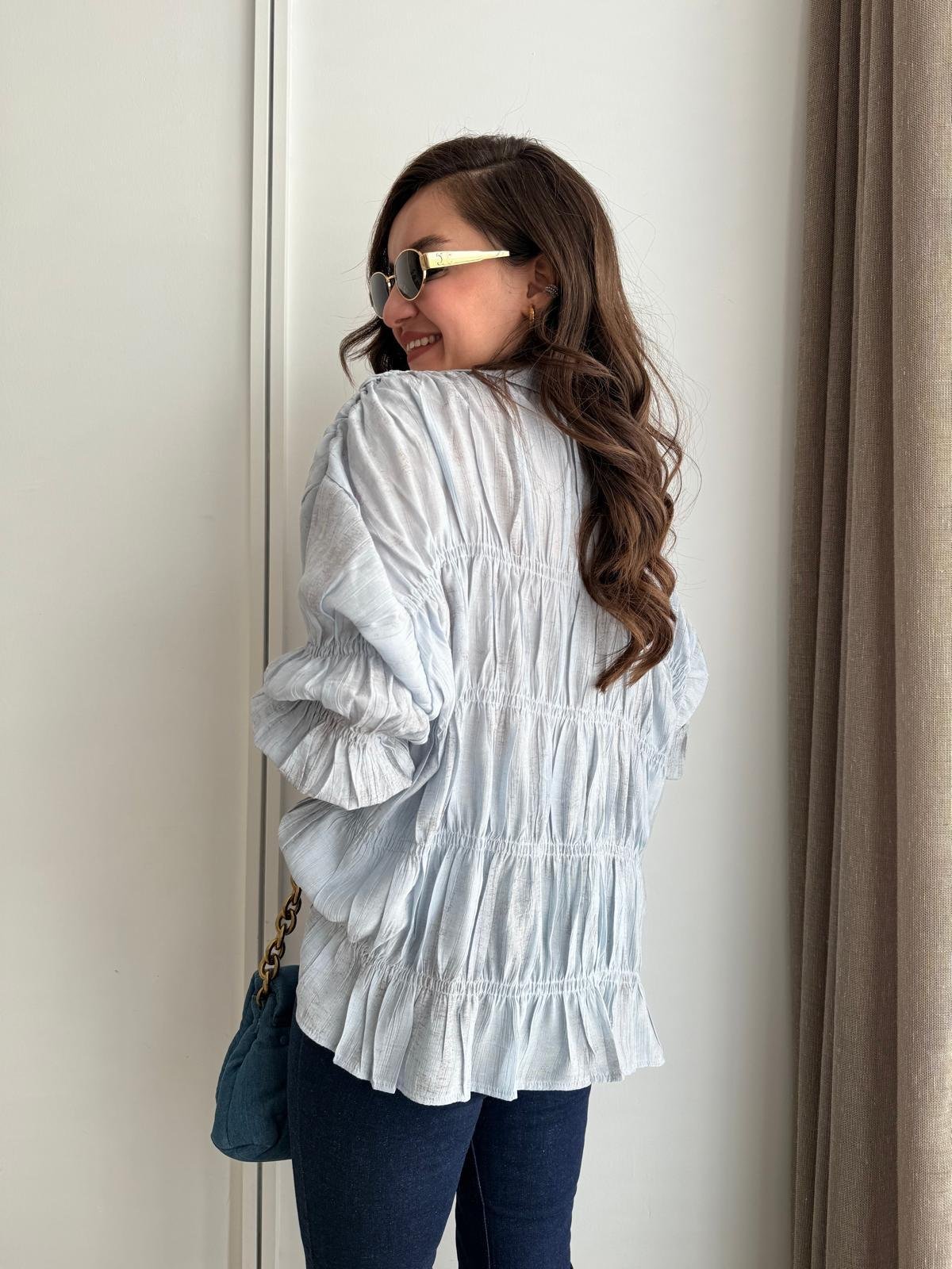 Mavi Drape Detaylı Tasarım Gömlek 1920