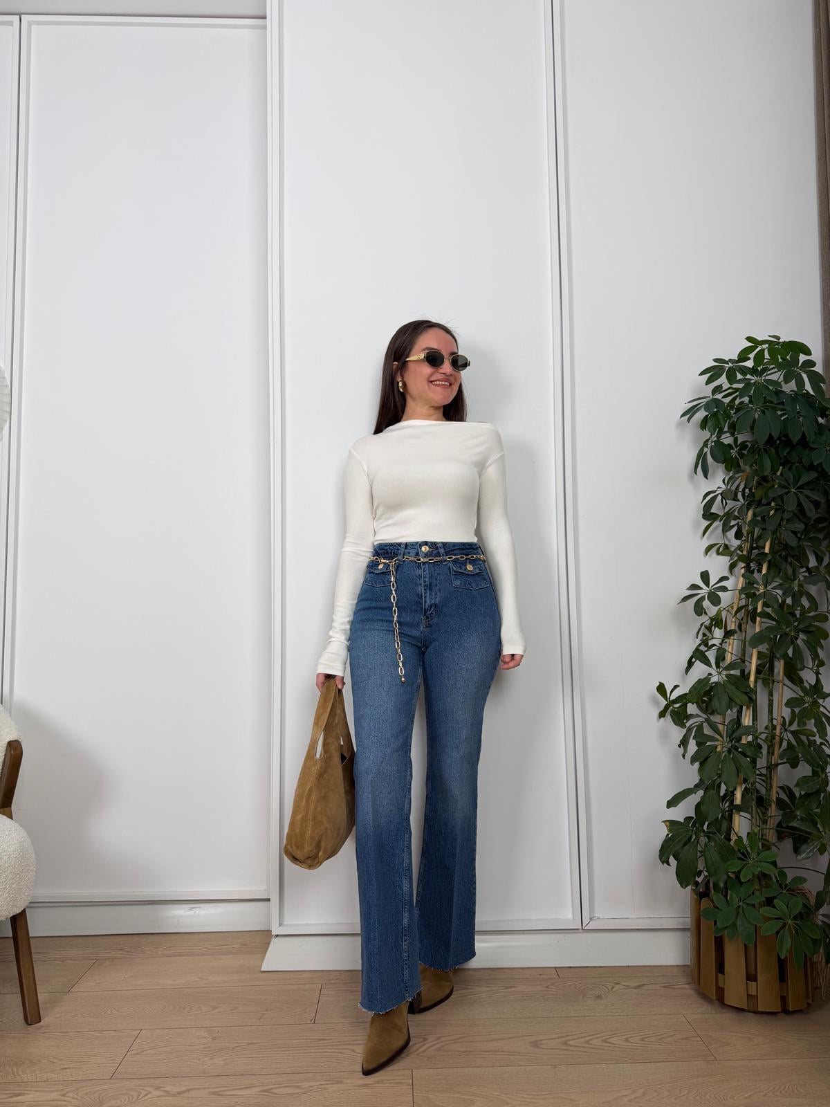 Mavi Gold Kemerli Wide Leg Jean 8158
