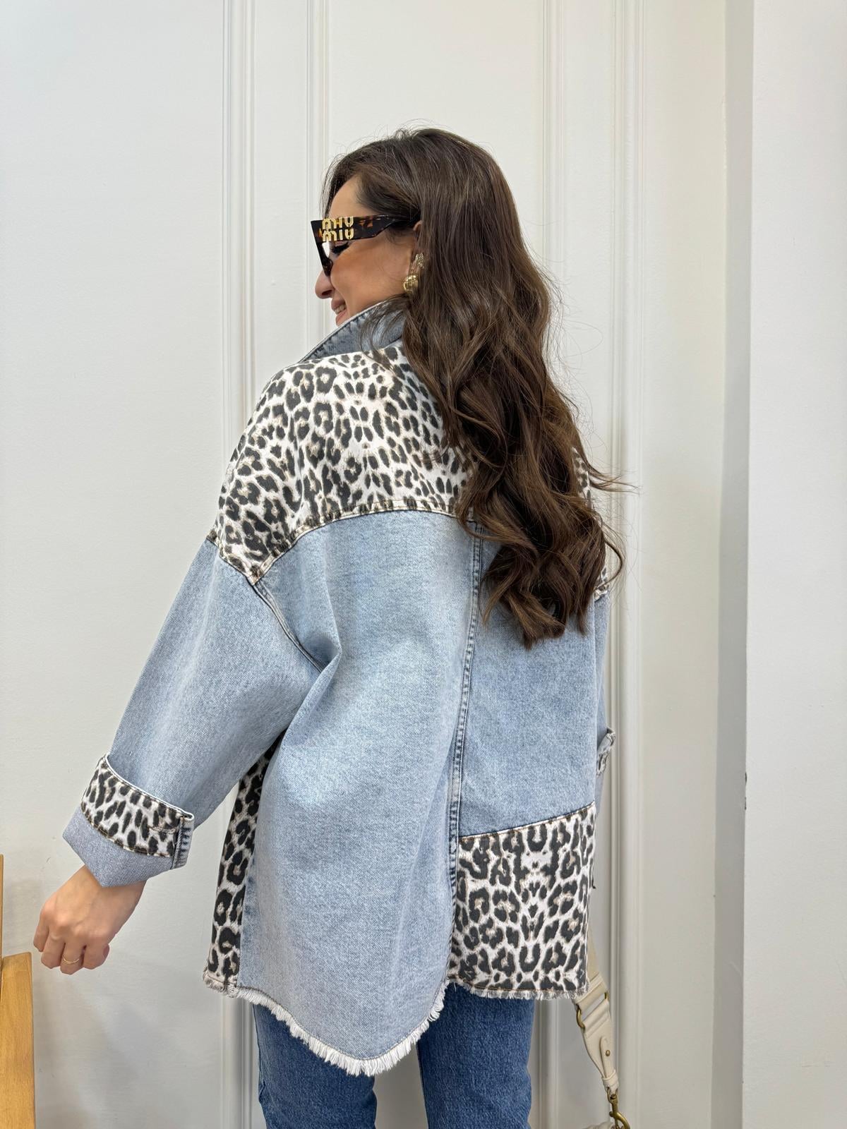 Mavi Leopar Desenli Cepli Kot Ceket 2741