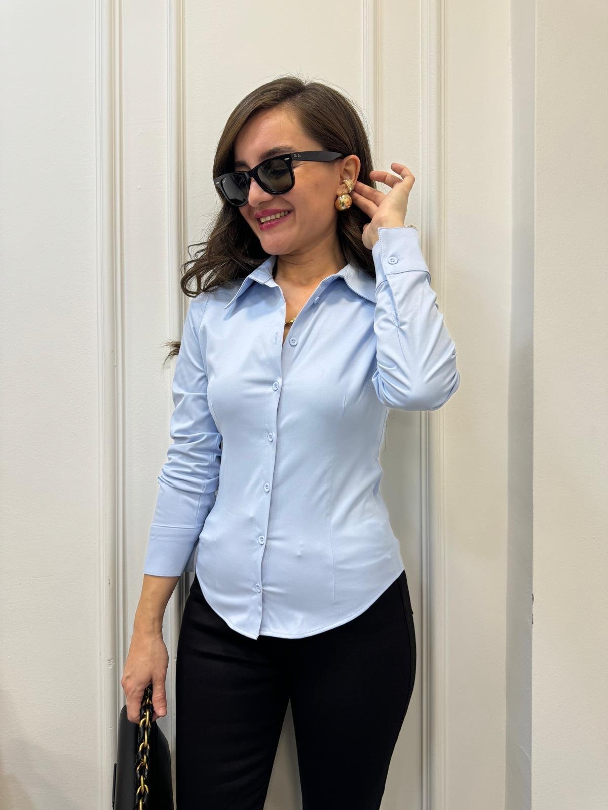 Mavi Likralı Slim Fit Gömlek 4897