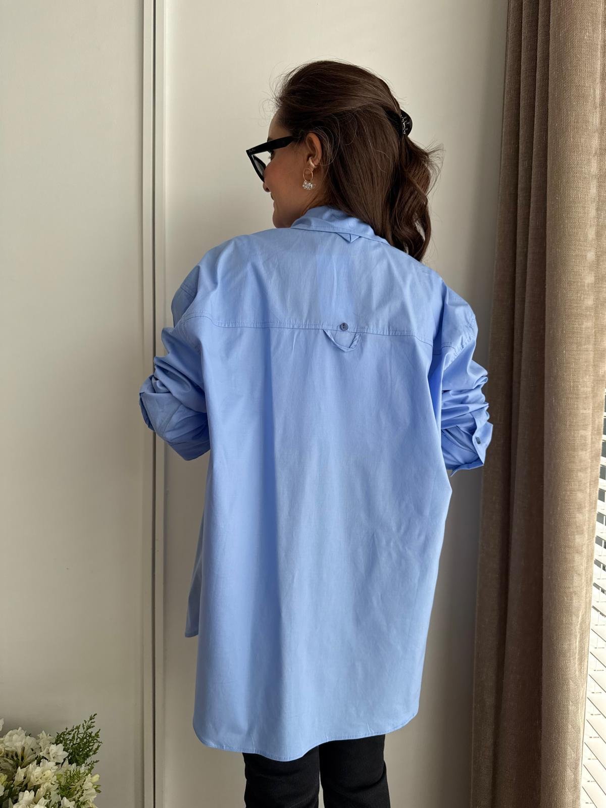 Mavi Lüx Kalite Pamuklu Oversize Gömlek 5310