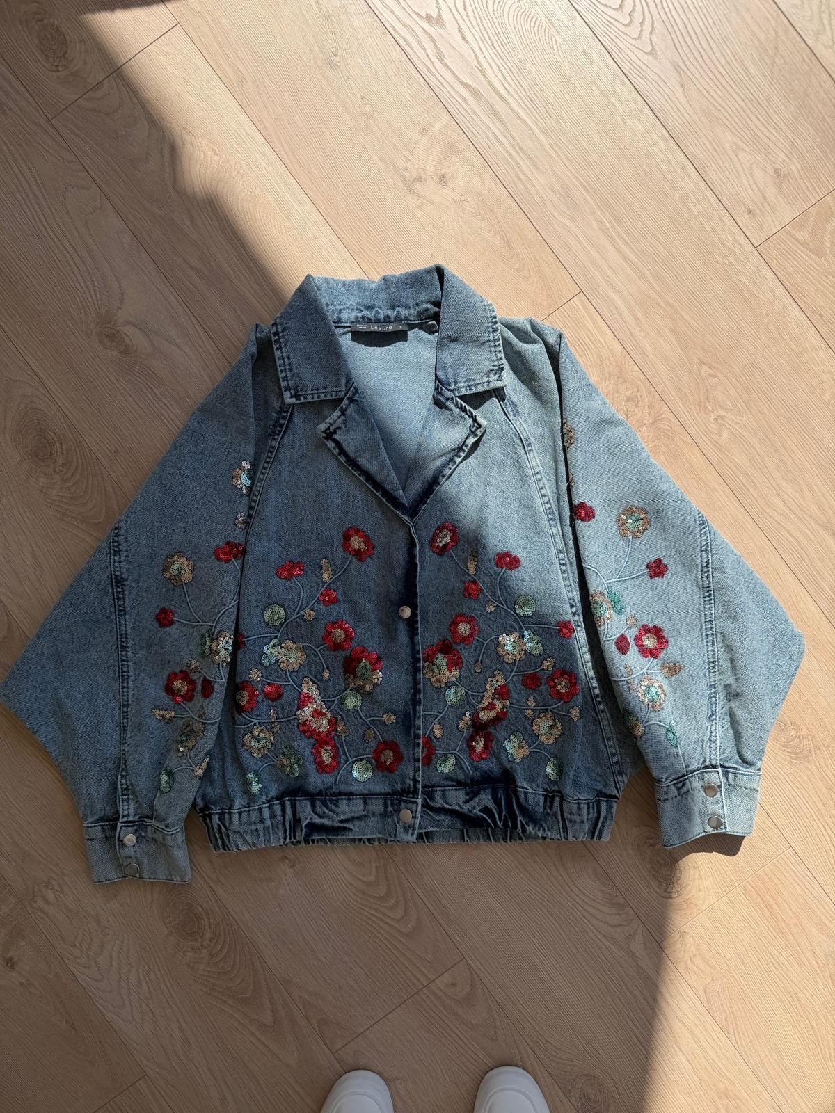 Mavi Nakışlı Bomber Kot Ceket 5908