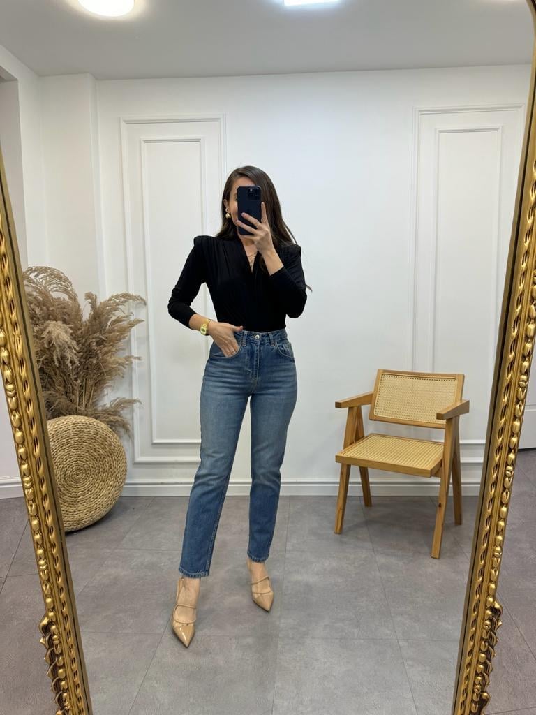 Mavi Taşlama Premium Yüksek Bel Mom Jean 483