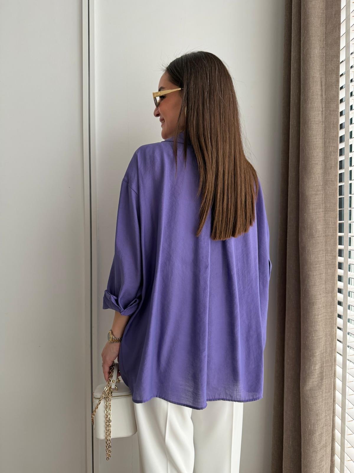 Mor Lüx Kalite Oversize Gömlek 4612