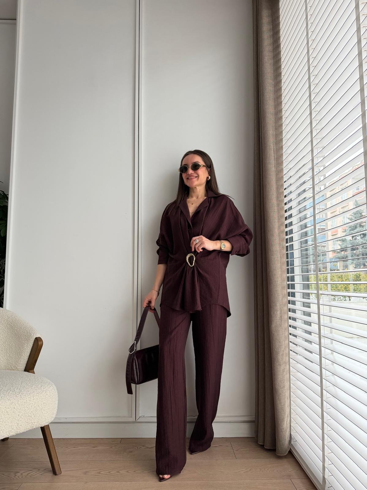 Mürdüm Gold Tokalı Gömlek Pantolon Takım 51240