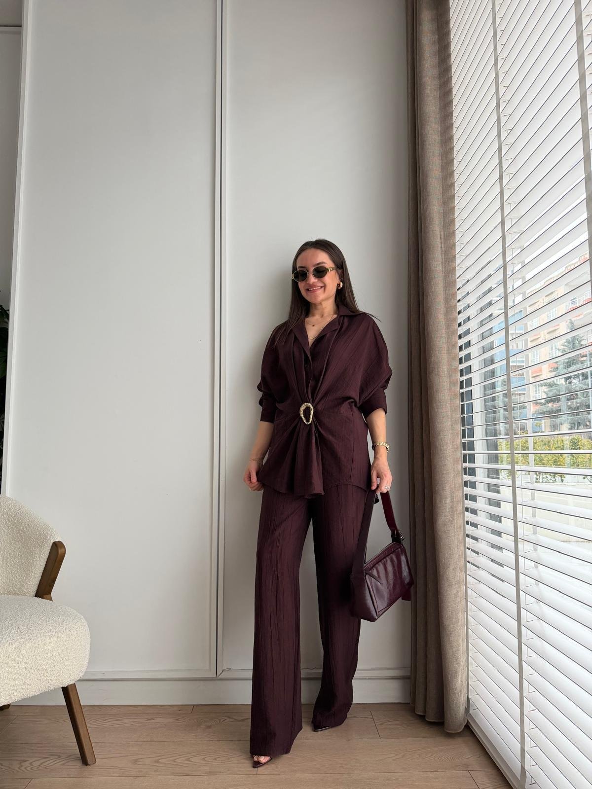 Mürdüm Gold Tokalı Gömlek Pantolon Takım 51240