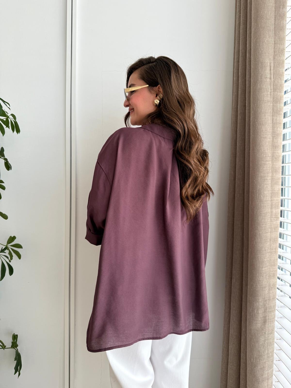 Mürdüm Lüx Kalite Oversize Gömlek 4612
