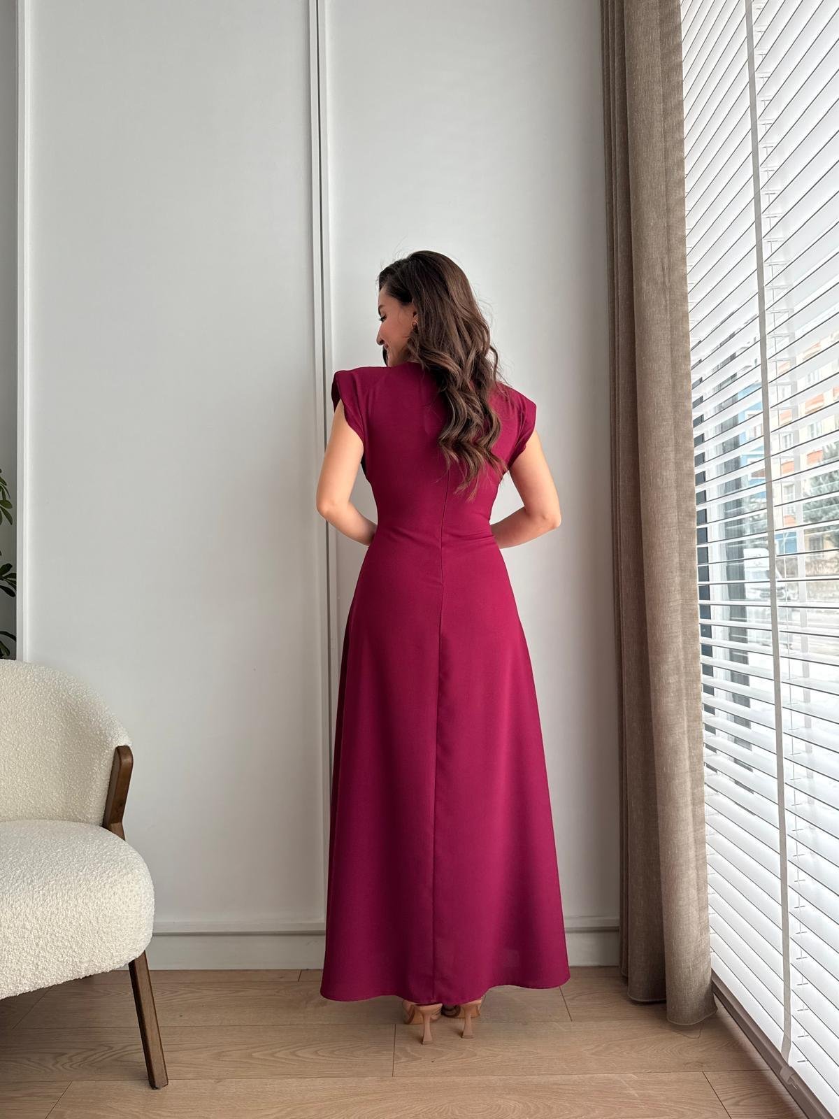 Mürdüm Ön Toka Detaylı Vatkalı Elbise 4506
