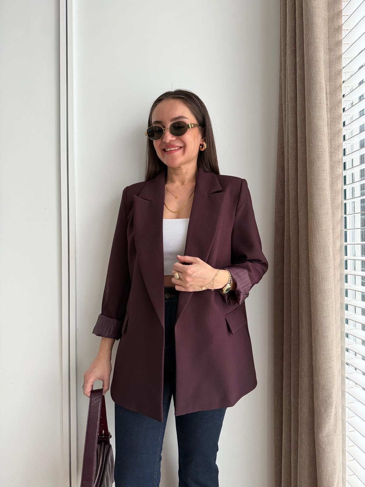 Mürdüm Premium Kalite Marin Astarlı Double Kumaş Blazer 7560