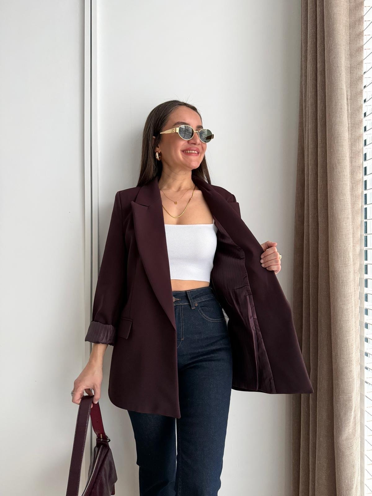Mürdüm Premium Kalite Marin Astarlı Double Kumaş Blazer 7560