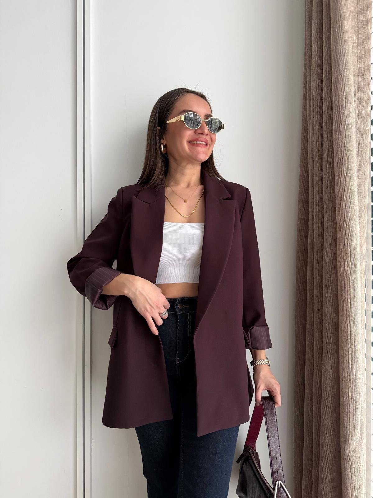 Mürdüm Premium Kalite Marin Astarlı Double Kumaş Blazer 7560