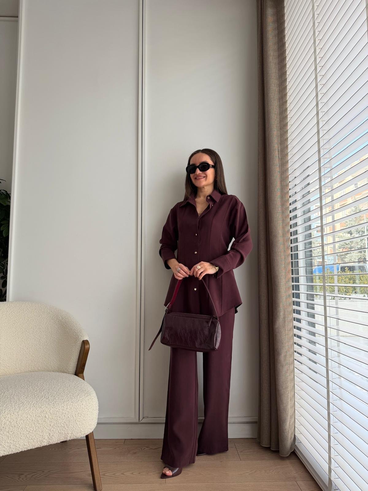 Mürdüm Slimfit Gömlek Pantolon Takım 8872