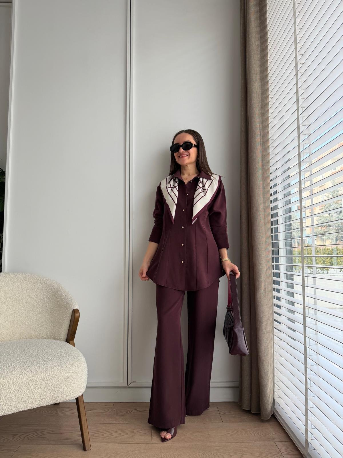 Mürdüm Slimfit Gömlek Pantolon Takım 8872
