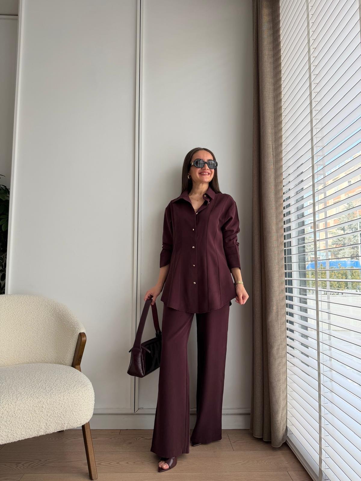 Mürdüm Slimfit Gömlek Pantolon Takım 8872