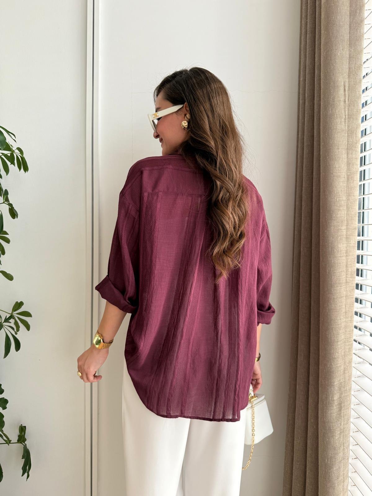 Mürdüm Transparan Oversize Gömlek 4914